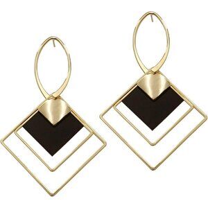 Black Rhombus Plated Dangle Drop Geometric Statement Jewelry for Women Teen